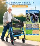 FlyingJoy 450lb Heavy Duty Rollator Walker Extra Wide Seat Blue