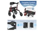 MAXWALK Foldable Rollator Walker Seat 12" Rubber Wheels All Terrain Senior RED
