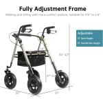 Elenker All-Terrain 10" Rollator Walker with Padded Seat Backrest Senior 300 lb
