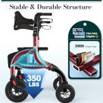 HolyHeal Walkers for Seniors, Rollator Walker with Seat and Backrest, 10" Big Wheels All Terrain, Rolling Walker Foldable Supports 350lb, Lightweight & Height Adjustable, Cane & Cup Holder, Burgundy