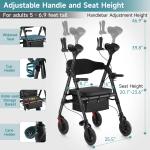 StrollAid Upright Walkers for Seniors 450lbs Heavy Duty Stand Up Rollator Walker