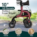 HolyHeal Walkers for Seniors, Rollator Walker with Seat and Backrest, 10" Big Wheels All Terrain, Rolling Walker Foldable Supports 350lb, Lightweight & Height Adjustable, Cane & Cup Holder, Burgundy