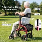 HolyHeal Walkers for Seniors, Rollator Walker with Seat and Backrest, 10" Big Wheels All Terrain, Rolling Walker Foldable Supports 350lb, Lightweight & Height Adjustable, Cane & Cup Holder, Burgundy