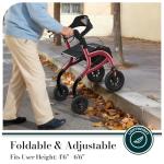 HolyHeal Walkers for Seniors, Rollator Walker with Seat and Backrest, 10" Big Wheels All Terrain, Rolling Walker Foldable Supports 350lb, Lightweight & Height Adjustable, Cane & Cup Holder, Burgundy