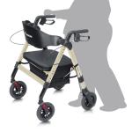 FlyingJoy Rollator Walker with Seat,450Lb Rolling Walker, Extra-Wide Heavy-Duty Rollator Walker with Seat and Brakes for Seniors and Adults Bariatric with Large Aluminum (Champagne)