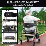 FlyingJoy Rollator Walker with Seat,450Lb Rolling Walker, Extra-Wide Heavy-Duty Rollator Walker with Seat and Brakes for Seniors and Adults Bariatric with Large Aluminum (Champagne)