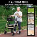 FlyingJoy Rollator Walker with Seat,450Lb Rolling Walker, Extra-Wide Heavy-Duty Rollator Walker with Seat and Brakes for Seniors and Adults Bariatric with Large Aluminum (Champagne)