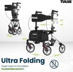 TULUR All Terrain Rollator Walker for Seniors w/Seat 8" Wheels - SILVER 400 LBS