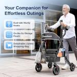 BlessReach Heavy Duty Upright Rollator Walker for Seniors with Seat, 450lb Capacity, 8" All-Terrain Wheels, 6 Height Adjustments, Padded Seat & Backrest, Easy Assembly, Foldable Design, Black