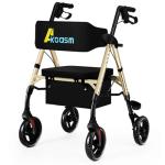 Foldable Rollator Walker with Seat for Seniors - Lightweight Rolling Walkers with Brakes, 300 lb Capacity, 8" All-Terrain Wheels, Adjustable Handles and Seat Height & Removable Storage Bag, Champagne