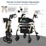 Foldable Rollator Walker with Seat for Seniors - Lightweight Rolling Walkers with Brakes, 300 lb Capacity, 8" All-Terrain Wheels, Adjustable Handles and Seat Height & Removable Storage Bag, Champagne