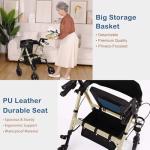 Foldable Rollator Walker with Seat for Seniors - Lightweight Rolling Walkers with Brakes, 300 lb Capacity, 8" All-Terrain Wheels, Adjustable Handles and Seat Height & Removable Storage Bag, Champagne