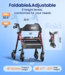 Heavy Duty Rollator Walker with Seat 350 lb Capacity 8 Inch Big Wheels Foldable
