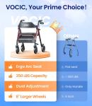 Heavy Duty Rollator Walker with Seat 350 lb Capacity 8 Inch Big Wheels Foldable