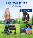 Heavy Duty Rollator Walker with Seat 350 lb Capacity 8 Inch Big Wheels Foldable
