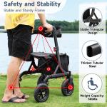 MAXWALK Foldable Rollator Walker Seat 10" Rubber Wheels All Terrain Senior Black
