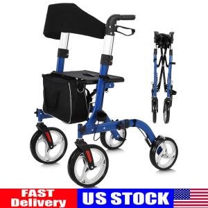 Foldable All Terrain Rollator Walker with Seat and 12" Rubber Wheels for Seniors