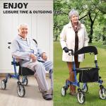 Foldable All Terrain Rollator Walker with Seat and 12" Rubber Wheels for Seniors
