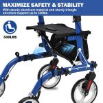 Foldable All Terrain Rollator Walker with Seat and 12" Rubber Wheels for Seniors