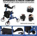 Foldable All Terrain Rollator Walker with Seat and 12" Rubber Wheels for Seniors