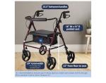 Medline Heavy Duty Steel Bariatric Rollator, 350 LB Weight Capacity, Burgundy