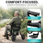 Helavo 2 in 1 Walker Wheelchair Combo with 10" All Terrain Wheels, Lightweight Rollator Transport Chair Combo, 300 lbs Load Capacity with Adjustable Height