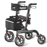 RollisRoll Walkers for Seniors with Seat, Foldable Rollator Walker, Reinforced Aluminum Frame, 10" Big Rubber Wheels for All Terrain, Built-in Cable, Lightweight Rolling Walker, Gray