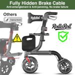 RollisRoll Walkers for Seniors with Seat, Foldable Rollator Walker, Reinforced Aluminum Frame, 10" Big Rubber Wheels for All Terrain, Built-in Cable, Lightweight Rolling Walker, Gray