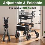 RollisRoll Walkers for Seniors with Seat, Foldable Rollator Walker, Reinforced Aluminum Frame, 10" Big Rubber Wheels for All Terrain, Built-in Cable, Lightweight Rolling Walker, Gray