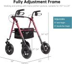 Elenker All-Terrain 10" Wheel Rollator w/ Padded Seat & Backrest, 300 lb Capacit