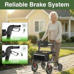 RollisRoll Walkers for Seniors with Seat, Foldable Rollator Walker, Reinforced Aluminum Frame, 10" Big Rubber Wheels for All Terrain, Built-in Cable, Lightweight Rolling Walker, Gray