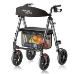 WALK MATE Rollator Walker for Seniors, 10 Inch Big Wheels, Reinforced Aluminum Frame 350lb Weight Capacity, Foldable All Terrain Rolling Walker with Seat, Lightweight Adjustable Height, Grey