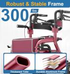 HOMLAND Walkers for Seniors with Seat, Foldable 2 in 1 Rollator Walker Wheelchair Combo, 10" All Terrain Transport Chair with Brakes, Adjustable Seat & Handles, 350lb Capacity, Storage Bag