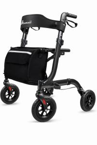 HENMNII All Terrain Rollator Walker for Seniors w/Seat With 8”Rubber Wheels-Blac