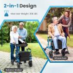 2-in-1 Rollator Walker for Seniors w/ Seat 9" Pneumatic Tires for All Terrain