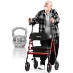 StrollAid Upright Walkers for Seniors, Stand Up Rollator Walker with Padded Seat and Backrest, Heavy Duty Forearm Rollator with Support Handrail, Holds up to 450 pounds, Compact Folding, Red