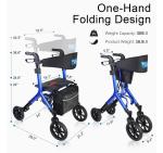 Walk Mate Rollator Walker w/Seat Heavy Duty Fully Adjustable Frame All-Terrain