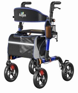 AOJIN All Terrain Rollator Walker Lightweight Foldable 8 In Wheels 300lb Senior