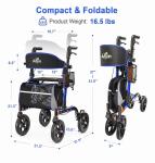AOJIN All Terrain Rollator Walker Lightweight Foldable 8 In Wheels 300lb Senior