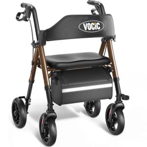 VOCIC Ultralight Folding Rollator with Seat - Red
