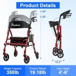 Lightweight Foldable Rollator Walker for Seniors 350 lb