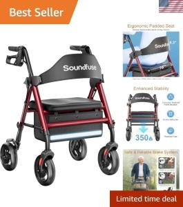 Heavy Duty Rollator Walker for Seniors, Foldable, Big Wheels