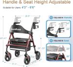 Heavy Duty Rollator Walker for Seniors, Foldable, Big Wheels