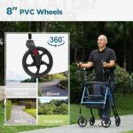 ELENKER Lightweight Upright Rollator with Seat, Blue