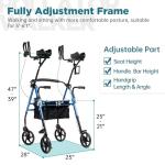 ELENKER Lightweight Upright Rollator with Seat, Blue