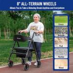 FlyingJoy Ultralight Rollator with Seat, 450Lb Capacity