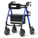 RollisRoll Walkers for Seniors Taller 5.3~7ft, Lightweight Foldable Rollator Walker, Built in Cable, Reinforced Aluminum Frame, 8" Big Rubber Wheels for All Terrain, 350lb Weight Capacity, Blue