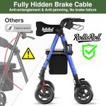 RollisRoll Walkers for Seniors Taller 5.3~7ft, Lightweight Foldable Rollator Walker, Built in Cable, Reinforced Aluminum Frame, 8" Big Rubber Wheels for All Terrain, 350lb Weight Capacity, Blue