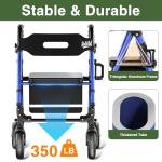 RollisRoll Walkers for Seniors Taller 5.3~7ft, Lightweight Foldable Rollator Walker, Built in Cable, Reinforced Aluminum Frame, 8" Big Rubber Wheels for All Terrain, 350lb Weight Capacity, Blue
