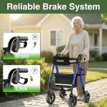 RollisRoll Walkers for Seniors Taller 5.3~7ft, Lightweight Foldable Rollator Walker, Built in Cable, Reinforced Aluminum Frame, 8" Big Rubber Wheels for All Terrain, 350lb Weight Capacity, Blue